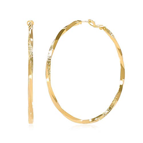 Large hoop earrings 14K gold-plated 925 sterling silver cylindrical light gold hoop?Round earring set? gold-plated twisted rope round hoop earrings.suitable for ladies and girls (60)