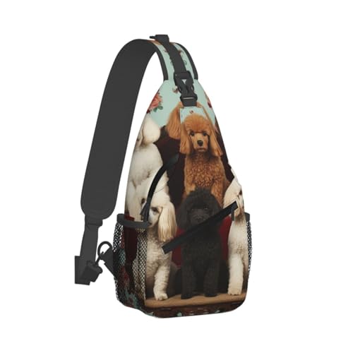 Bolso tipo Sling con diseño de perros Poodles Negro miniatura 1