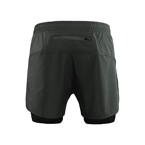 Lixada Men's 2-In-1 Running Shorts Quick Drying Breathable Active Training Exercise Jogging Cycling Shorts With Longer Liner & Reflective Elements, Black/Blue/Green/Grey #TOP1