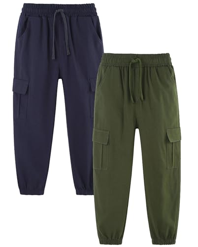 Boys 2 Pack Cotton Pull On School Uniform Casual Cargo Pants with Drawstring 2-14 Years