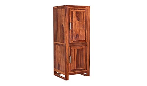 Image of Wooden Wardrobe for Bedroom, Almirah with Double Door & Multiple Shelves Storage, Solid Sheesham Wood, Honey Finish