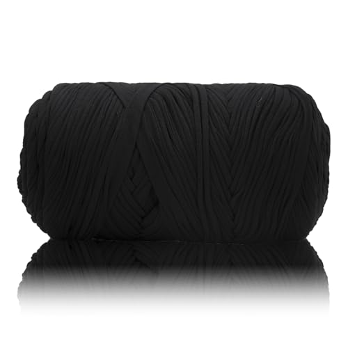 Image of 100g T Shirt Yarn, Tshirt Crochet Yarn for Crocheting Bag /Craft Project /Home Decor, 14.1oz /100g, 120yd /110m Crochet with Polyester Spandex Blend Stretch Fabric(Black)