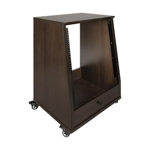 Gator Frameworks Elite Furniture Series 12U Angled Studio Rack with Locking Casters, Dark Walnut...