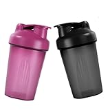 unbholkk Protein Shaker, Eiweiß Shake Becher Mit Kugel, 500ml Eiweiß Shaker, Auslaufsicher, BPA Frei, Langlebiger, Shaker Proteinshake für Cremige Whey Proteinpulver（Schwarz+Lila）