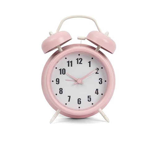GIFTMARKET - Réveil Analogique Silencieux à Double Cloche, Rose, Avec Veilleuse, Sans Tic-Tac, Alarme Bruyante 11,7 cm x 16 cm