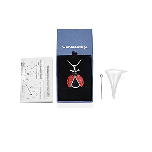 constantlife Cremation Jewelry Ladybug Urn Necklace for Ashes Transparent Round Glass Locket Ash Holder Keepsake Crystal Beetle Memorial Pendant for Human Pet 7