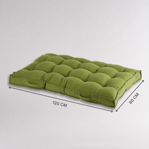 Image of SKANDA FAB Low Seating Cushion -100% Cotton Twill, Hand-Plotted Microfiber Filling, Floor Cushion with 2 Back Support Cushions - Ideal for Living Room, Balcony, Lounge- 80x120 Light Green (Pack of 1)