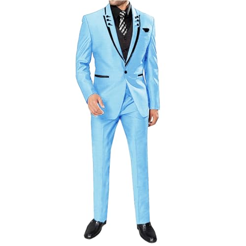 Men 3 Pieces Wedding One Button Groom Tuxedo Leisure Business Suit Set Jacket Pants Vest Light Blue
