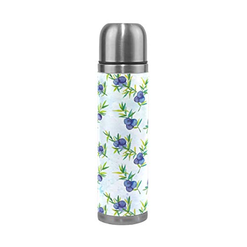 Sawhonn Cool Blueberry Fruit Thermos Water Bottle Stainless Steel Double Walled Insulated Vacuum Cup Sport Jug Flask Cover