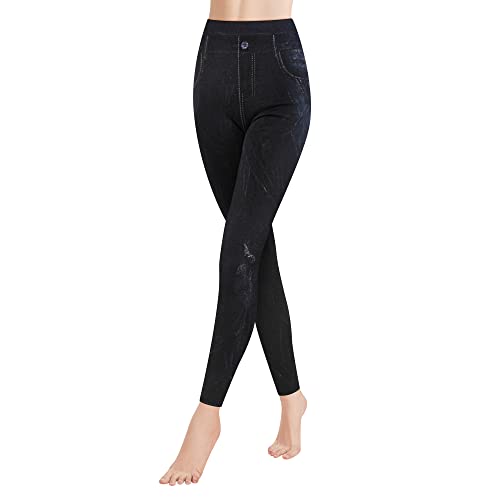 Ladies Denim Look Leggings Leggings Taille Haute avec Ceinture Fashion Shaping Leggings Stretchy Shaping Treggings Streetwear Pants 4162 F S/M Cover