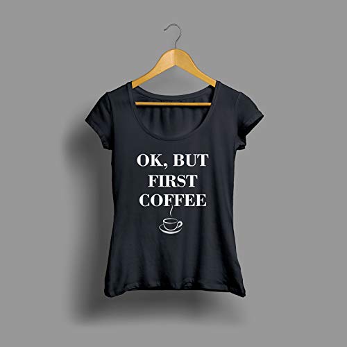 Camiseta Baby Look First Coffe Primeiro Café Feminino Preto Tamanho:P