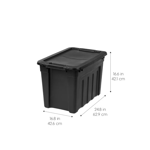 Image of IRIS USA 20 Gallon Heavy Duty Storage Totes with Easy-Grip Handles, 4 Pack - Large Bins with Lids Garage Organizing Tubs, Durable Stackable Utility Containers, Made in USA - Black