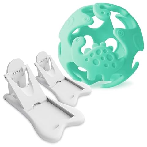 Child Safety Locks for Cabinets and Drawers and Sliding Door Lock Pack of 2 Baby Teething Toys Food-Grade Silicone Teethers for Babies Textured Sensory - Kiwi Green Cover