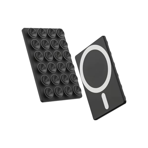 Gshield Suporte Traseiro de Ventosa com Base Magnética para Celular em Silicone Compatível com Magsafe, Fixação em Superfícies Lisas (Preto, 10x6,5x0,6)