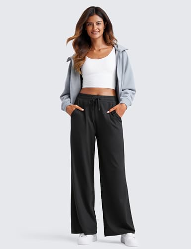 CRZ YOGA Cloud Jersey Wide Leg Sweatpants Women 30" High Waisted Casual Lounge Pajama Travel Pants with Pockets3