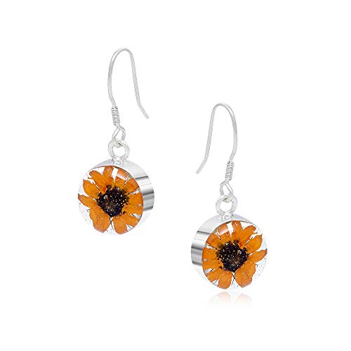 Preisvergleich Produktbild Sonnenblumenschmuck von Shrieking Violet® Ohrringe aus Sterlingsilber mit echten Mini-Sonnenblumen. Ideales Geschenk für einen besonderen Freund, Mutter, Ehefrau