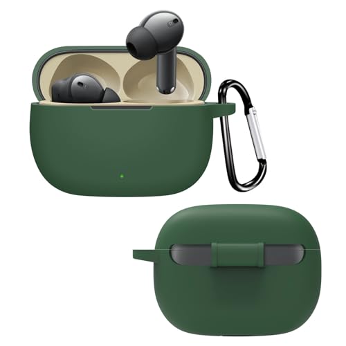 Image of New Silicone Case Compatible with Realme Buds T300 & Realme Buds N1, Soft Silicone 360 Full Protection Dust-Proof Shockproof Case Cover with Hook (Cover Only) (Green)