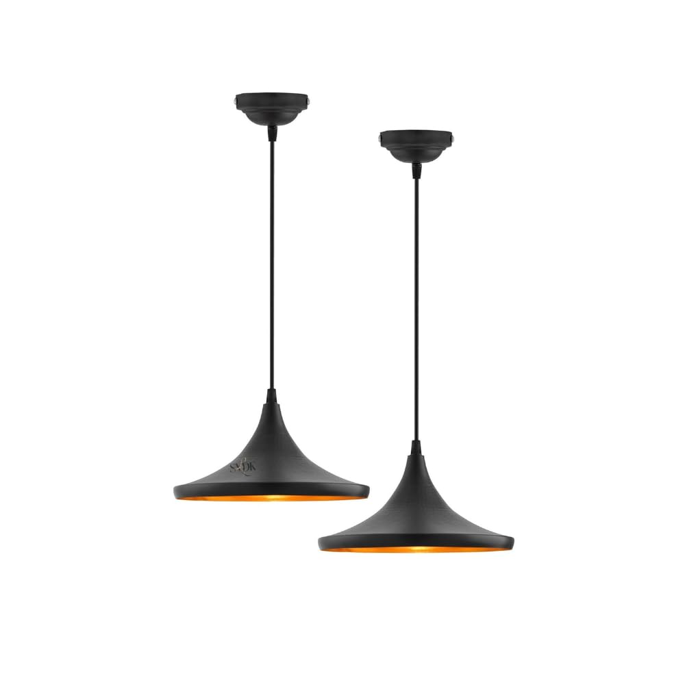 Black Set of 2 Single Head Metal Danish Shade Pendant Vintage Hanging Ceiling Light-image-34