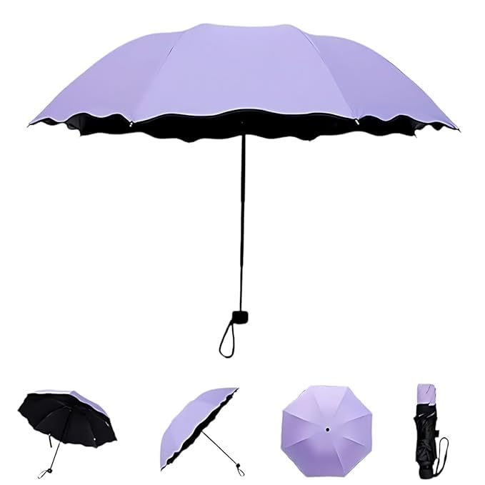 Magic Umbrella with Flower Design Rainproof Colour Changing Lightweight Compact 3 Fold Men/Women UV Protection Monsoon/Rainy & Sun Umbrella-image-12