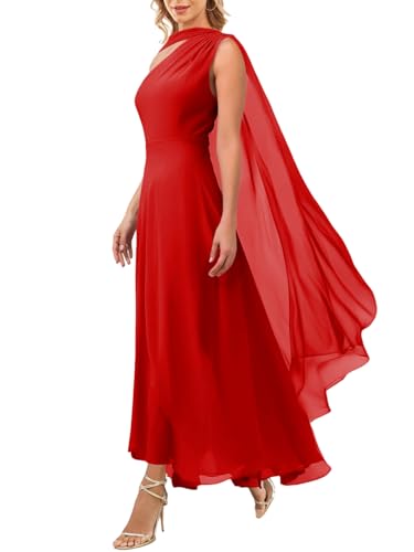 Image of Aisbei Women's Elegant One Shoulder A Line Flowy Maxi Dress Evening Gowns Party Formal Wedding Guest Dresses with Cape