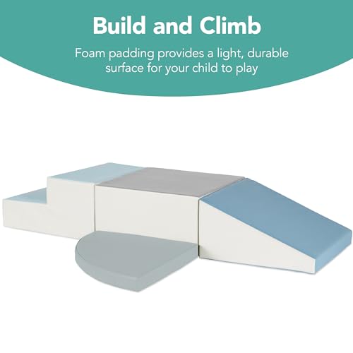 Image of Best Choice Products Soft Foam Climbing Blocks for Toddlers, 4-Piece Baby Play Set, Easy-Clean Vinyl Foam Shapes, Safe Certified Materials, Early Learning Motor Skill Development Toy - Blue