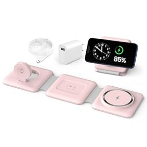 Charging Station for Apple Multiple Devices: 3 in 1 Foldable Magnetic Wireless Charger Stand – Travel Charging Dock Compatible with iPhone 16 15 14 13 12 Pro Max Plus Apple Watch AirPods