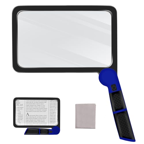 Yerepk 5X Magnifying Glass with Light, Handheld Magnifier for Reading, Large Magnifying Glass with 48 LED Light and Anti-Glare Lens, Magnifier for Seniors, Macular Degeneration, Low Visions (Blue)