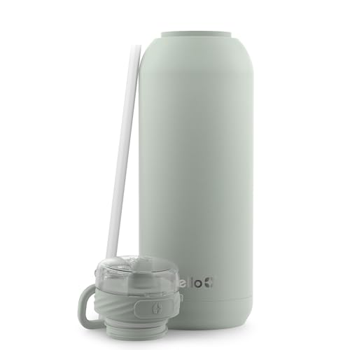 Image of Ello Cooper 40oz Stainless Steel Water Bottle with Straw and Carry Handle, Double Walled and Vacuum Insulated Metal, Leak Proof Locking Lid with Soft Silicone Spout, Reusable, BPA Free, Sage