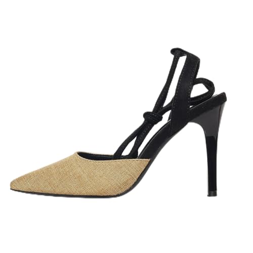 YUTUGTSJ Zapatos de tacón bajo con punta puntiaguda for mujer(Black,43 EU)