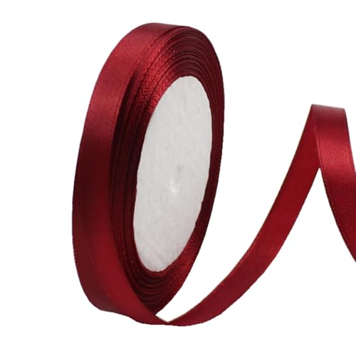 10mm Burgundy Ribbon for Gift Wrapping 22M Single-Sided Satin Ribbon Christmas Ribbion Gift Wrapping Fabric Ribbon for Presents Bouquets Cake Wedding Decor