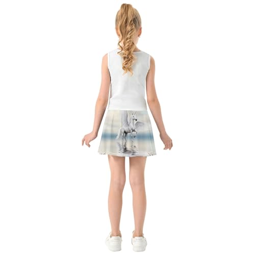 Athletic Shorts for Girls Skorts White Unicorns Pegasus Cloudy Toddler Tennis Skirts Running Girl Skort 3t4