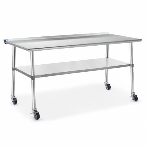 Miniatura 8 de Gridmann. Mesa de preparación y trabajo para cocina comercial, hecha en acero inoxidable con 4 ruedas con protectores contra salpicaduras. Varios