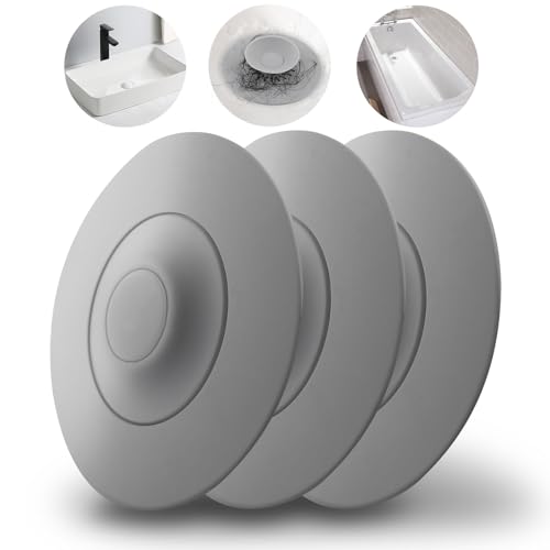 HUAERSICO 3 Piezas Tapon Bañera Universal - Suave Tapon Fregadero Cocina Silicona - Tapón de Drenaje Universal a Presión con Filtro de Comida y Pelo para Fregaderos, Lavabos y Bañeras