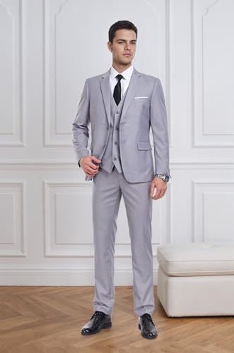 Mens Suits Slim Fit 3 Piece Tuxedo Suits for Men Prom Homecoming Formal Dress Jacket Vest Pants Set with Tie4