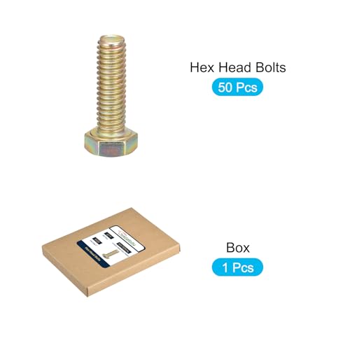 Image of METALLIXITY Hex Bolts (1 /4-20x1) 50Pcs, Carbon Steel Zinc Plated Fully Threaded, Coarse Thread UNC Hex Head Screw Bolt - for Furniture Repair, Yellow