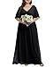 Women's Plus Size Formal Dress Black Wedding Guest Long Chiffon Mother Bride Gowns High Waist V Neck Floor Length