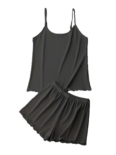 Weardear Pyjama Damen Kurz Sommer Nachtwäsche Ärmellos Schlafanzüge mit Spaghettiträger Sexy Top und Shorts Leicht, Schwarz, S