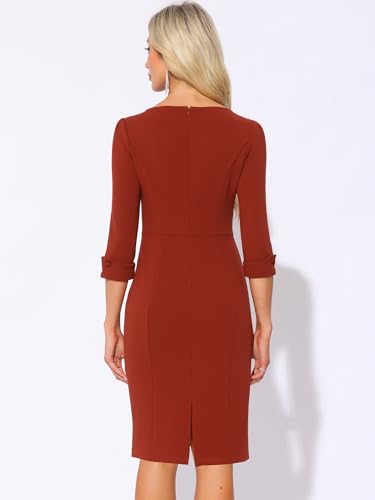 Image of Allegra K Work Dress for Women 3 /4 Sleeve Boat Neck Back Slit Sheath 2026 Professional Bodycon Business Casual Dresses