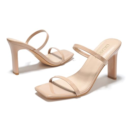 Women's Heels Sandals Block Chunky Mid Heels Slip On Slides 3.5 Inch Heeled Square Open Toe Sandals for Women3