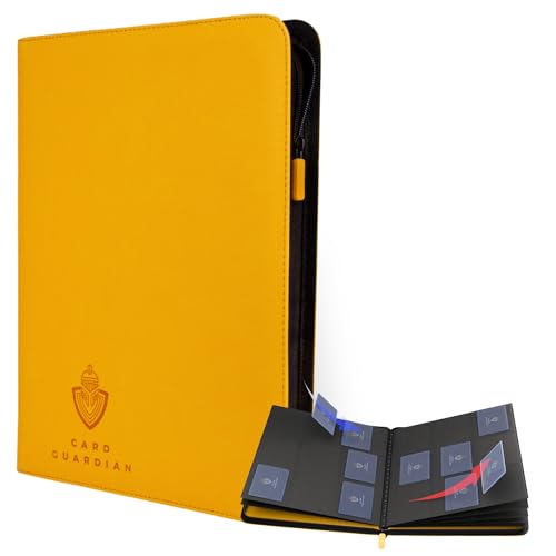 Image of Card Guardian - 9 Pocket Premium Black Binder with Zipper for 360 Cards - Side Loading Pockets for Trading Card Games TCG (Yellow)