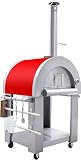 32.5" Outdoor Wood Fired Red Enamel Stainless Steel Artisan Pizza Oven or Grill with Waterproof Cove