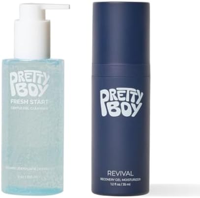Prettyboy Face Revival Gel Moisturizer For Men & Fresh Start Gentle Face Cleanser Bundle, Hydrating Cream & Cleanser That Refreshes Dry Skin, Irritation, & Redness - 2 Count