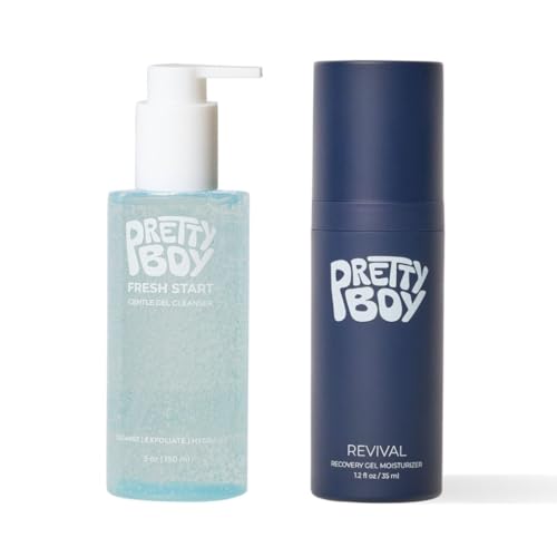 Prettyboy Face Revival Gel Moisturizer For Men & Fresh Start Gentle Face Cleanser Bundle Hydrating Cream & Cleanser That Refreshes Dry Skin Irritation & Redness - 2 Count