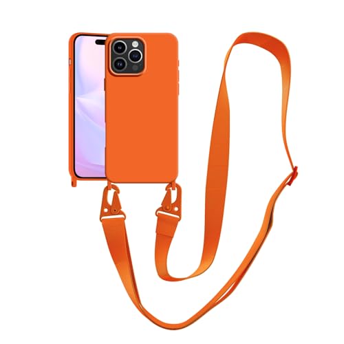 VooDirop Compatible with iPhone 16 Pro Case with Lanyard Crossbody iPhone Case with Strap Adjustable Shockproof Drop Protection Silicone Phone Cover for iPhone 16 Pro 6.3’’ Neon Orange
