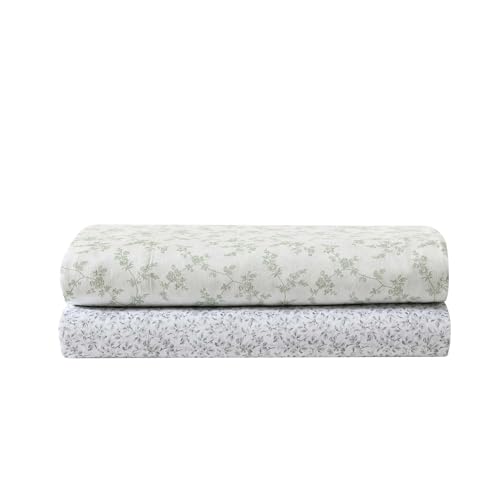 Image of Laura Ashley - Queen Size Sheet Set, Soft Cotton Sateen Bedding with Matching Pillowcases, Fully Elastic Fitted Sheet, Deep Pocket, Floral Room Decor, Silky Smooth All-Season Comfort (Fiona Green)