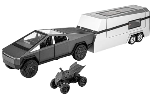 Image of 1:32 Scale Die-Cast CyberrTruck Pick-Up Trailer with 6 Openable Doors Pull Back Action,Lights & Music (Diamond Black)