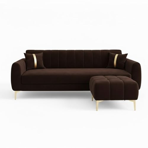 Image of Hermione 4 Seater L Shape Sofa Set with Movable Ottoman | Flexible Left or Right Layout | Luxe Velvet Suede Fabric | Comfortable Seating | Modern Sofa for Living Room -Dark Brown