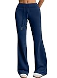 Herseas Women's Wide Waistband Flare Bell Bottoms Sweatpants Elastic High Waisted Sweat Pants Baggy Palazzo Pants Sail Blue Small