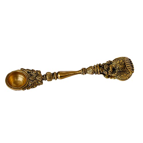 Image of eCraftIndia Ethnic Carved Brass Long Stick Diya with 1 Wick for Pooja Room and Temple, Gold, One Size, (BDP505)