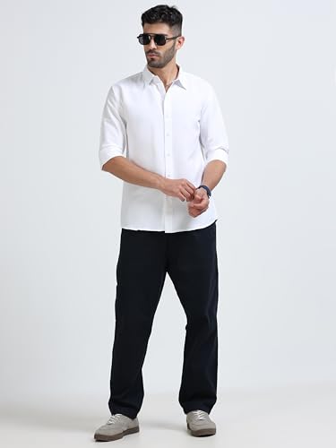 Image of Men's Solid Casual Shirt, Cotton Blend, Regular Fit, Spread Collar, Full Sleeve, Button Closure Perfect for Casual & Office Wear